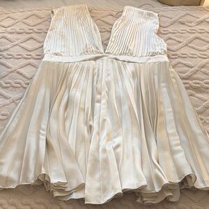 Abercrombie & Fitch Pleated Satin Mini Dress in Ivory
